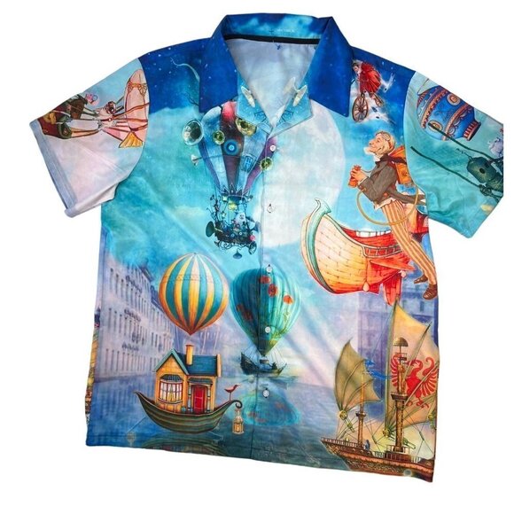 HHCY Mens Size XL Shirt Short Sleeve Bright Steampunk Aviators Vintage Travelers - Picture 3 of 12